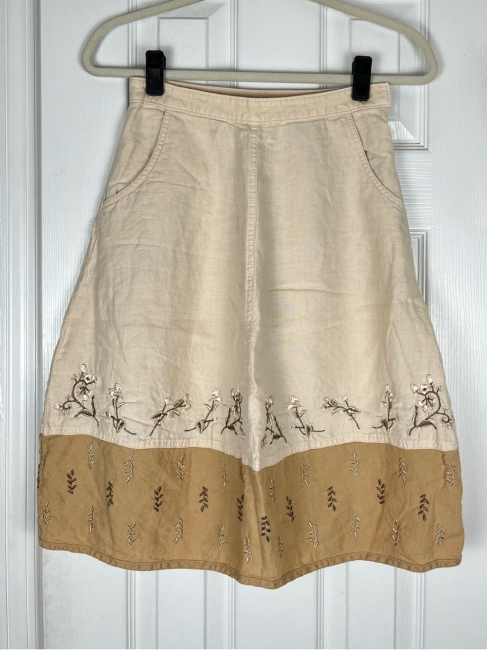 J. Jill Petite Linen Floral Embroidered A-Line Skirt Sz 0P
